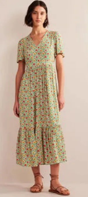 Boden Floral V-Neck Tiered Midi Maxi Dress US 12 Petite thumbnail 1