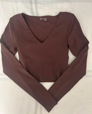 Aerie OFFLINE by Long Sleeve Cropped Top Seamless Brown thumbnail 1