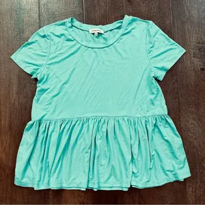 HOOKED UP turquoise teal baby doll top, size M thumbnail 1