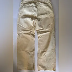 Primark women’s jeans, high waisted wide leg yellow, ankle vents yellow denim 16 thumbnail 3
