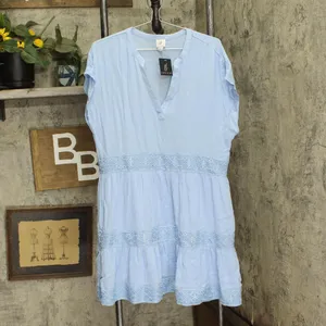 NWT Gl By Gibson Look Split Neck Tiered Easy Fitting Dress 14194 XL Light Blue thumbnail 2