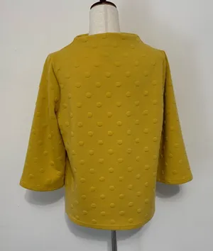 W5 Mustard Yellow Swiss Dot 3/4 Sleeve Knit Top Sz L thumbnail 1