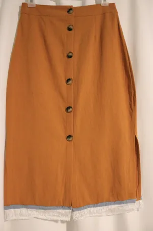 Tan Skirt with splits fringes button front midi thumbnail 1