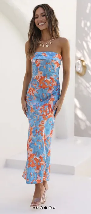 Hello Molly Orange and blue floral tube top maxi dress thumbnail 1