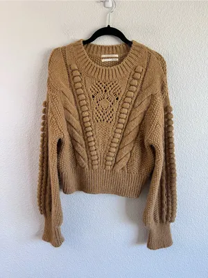 Anthropologie Women's Chunky Cropped Cable-Knit Bobble Balloon Sleeve Sweater thumbnail 2