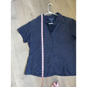 Vtg Willow Ridge Top Womens Size L Silk Button Navy polk dot Boxy Mom 90s thumbnail 5