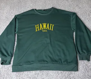 Shein Hawaii USA Embroidered Sweatshirt Forest Green Yellow Lettering Womens L thumbnail 1