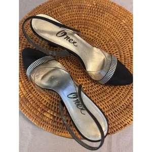 Onex Womens Black Rhinestone Clear Slingback Pointed Toe‎ Kitten Heels Size 9 M thumbnail 8