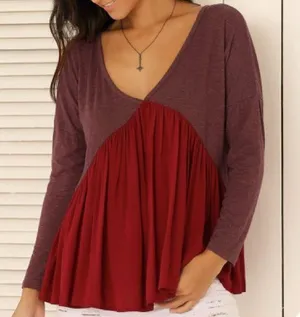 Long Sleeve Plunge Neck Asymmetric Swing Blouse thumbnail 1