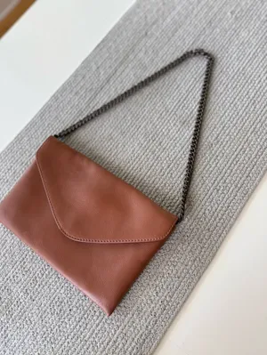 J. Crew Leather Envelope Clutch in Cognac Brown with Aged Brass Chain Strap thumbnail 2