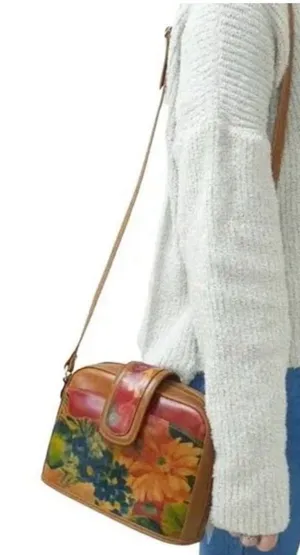 OZ Orifaz‎ Argentine Brown Floral Cross Body Bag Leather Retro Vtg Y2k Artsy thumbnail 1