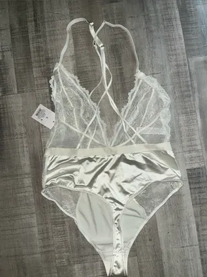 Auden Ivory Lace & Satin Sheer Bodysuit thumbnail 2