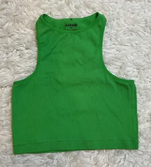 Garage Green‎ Ribbed Seamless Tank Top High Neck Cropped Racerback sz M thumbnail 1