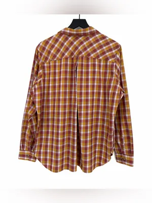 DULUTH TRADING CO Women's AKHG Midnight Sun Shirt Red Yellow Orange Plaid XL thumbnail 9
