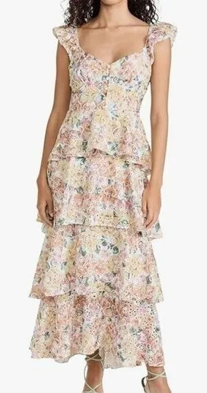 En Saison Pastel Eyelet Midi Dress Ruffle Sleeve Light‎ Pastel Yellow NWT thumbnail 1