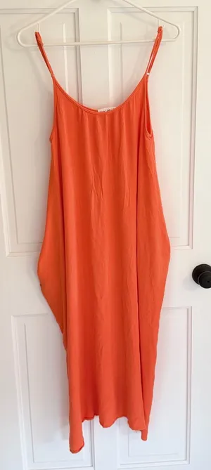 New‎ In Orange Rayon Cami Midi Dress Sleeveless Pockets Size Small thumbnail 1