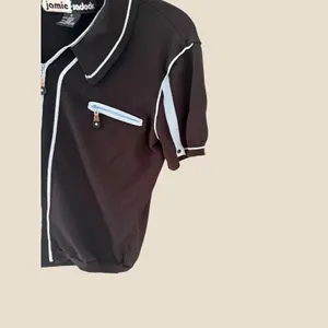 Jamie Sadock Vintage 80's Grunge Black Blue Zip Front Knit Sporty Top Small thumbnail 3
