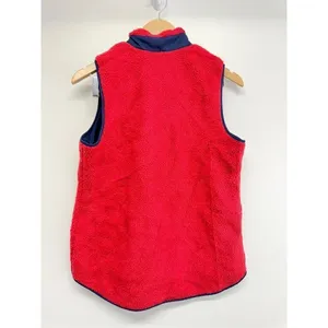 Crown & Ivy Red Sherpa Fleece Full Zip Vest Navy Trim Size Small thumbnail 4