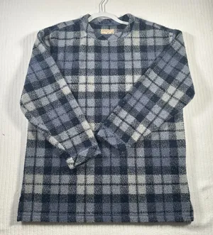 Vintage Woolrich Women’s XL Blue Plaid Fleece Pullover Long Sleeve Crewneck thumbnail 1