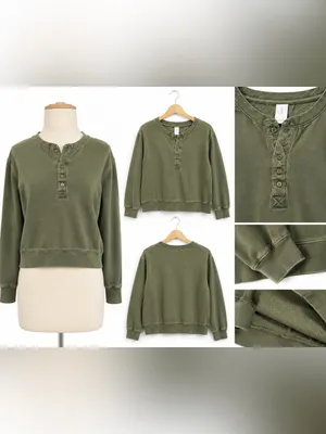 Olive Green Henley Pullover Sweater thumbnail 2