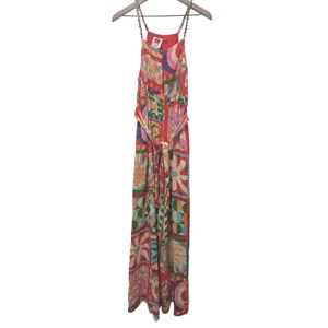 Farm Rio Anthropologie Cutout Halter Jumpsuit Med Brazilian Tropical Bold Print thumbnail 5