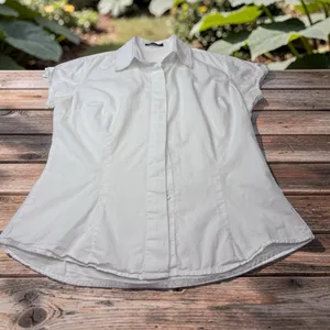 Lefties Zara Crisp White Short Cap Sleeve Button Down Cotton Blouse Size M MEX28 thumbnail 1