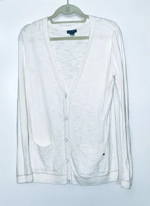 Eddie Bauer White Five Button Cardigan Sweater w/Two Front Pockets Sz M thumbnail 1