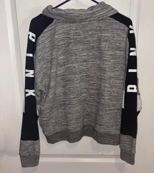 Victoria's Secret PINK gray, black, and white colorblock cowl neck pullover sweatshirt - Medium thumbnail 3