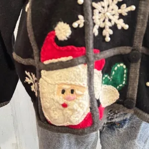 Vintage Santa Snowman Reindeer Cardigan Sweater large embroidery knit‎ whimsical thumbnail 7