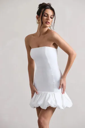 Club L White Bandeau Mini Dress With Ruffle Trim thumbnail 3