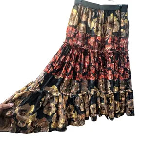 Soft Surroundings Fiametta Floral Tiered Maxi Skirt Black Gold Red Small Petite thumbnail 3
