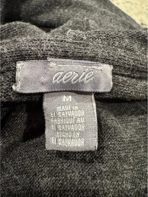 Aerie Medium Charcoal Gray Hooded Poncho Sweater thumbnail 5