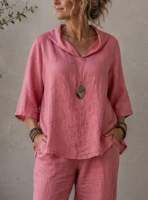 Bryn Walker XXS Etta Shirt Top Oversized Pink LINEN Cowl Neck Elbow Sleeve NEW thumbnail 1