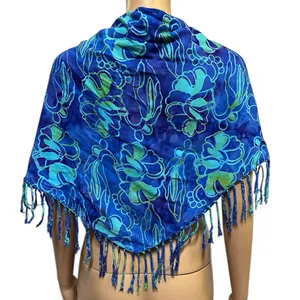 Bali Batiks Resort Wear Handpainted Rayon Fringed Triangular Sarong Scarf Wrap thumbnail 4