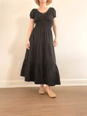 Abercrombie & Fitch Black Puff-Sleeve Tiered Maxi Dress thumbnail 2