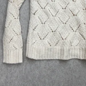 Pointelle Sweater Womens XS Cream Boho Cottagecore Grandma Coquette Crochet thumbnail 6