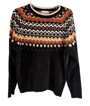 Alfred Dunner Sweater Pullover Crew Neck Black/Orange/Cream Women's Size L‎ thumbnail 1