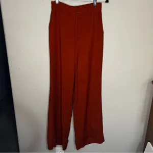 Lulus On Breezy Street Rust Orange High Rise Wide‎ Leg Flowy Linen blend Pants thumbnail 3