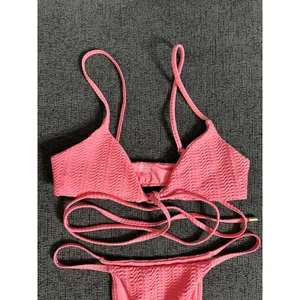 Monday Swimwear St.martin Bikini Top Bottom Set Textured in Azalea Pink size P/S thumbnail 6