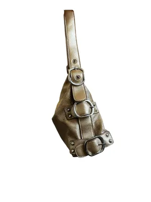 Vintage Gold Pebble Faux Leather Shoulder Bag Buckles & Straps Y2K Club Wear thumbnail 4
