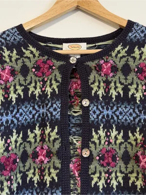 Talbots Vintage Floral Embroidered Cardigan Sweater Size Large Women’s thumbnail 5
