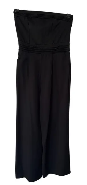Evereve Peyton Jensen Black Strapless‎ Wide Leg Jumpsuit Pleated Waist Stretch Size M thumbnail 1