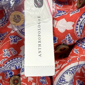 Maeve Anthropologie Halter Dress Button Front Linen‎ Blend Red Blue Large thumbnail 9
