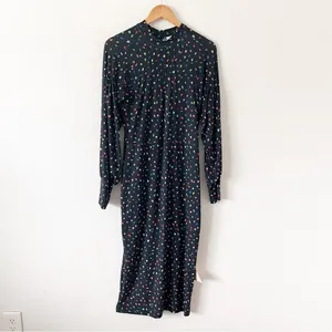 Dancing Leopard Dove Black Abstract Print Long Sleeve Bodycon Stretch Midi Dress thumbnail 3