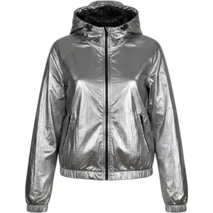 BlankNYC Reversible Metallic Hooded Windbreaker Jacket Black Silver 02LK9819 M thumbnail 5