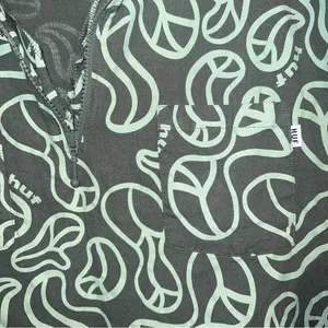 Huf Worldwide Groovy 1/4 Zip Linen Blend Polo Shirt Logo All Over Peace Signs thumbnail 5