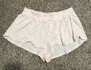 Pact Organic Cotton Waffle Knit Lounge Shorts Pink Medium Henley Dolphin Hem thumbnail 1