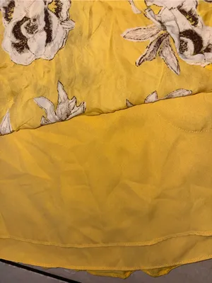 Babaton Yellow Floral Silk Dress with Cream and Brown Print thumbnail 4