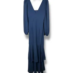 NEW Lulus Tier Elegance Navy Long Sleeve V-Neck Chiffon Tiered Maxi Dress Medium thumbnail 5