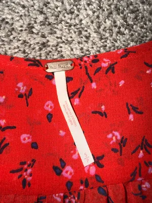 Free People Lolita Red Floral Long Sleeve Smocked Blouse thumbnail 3